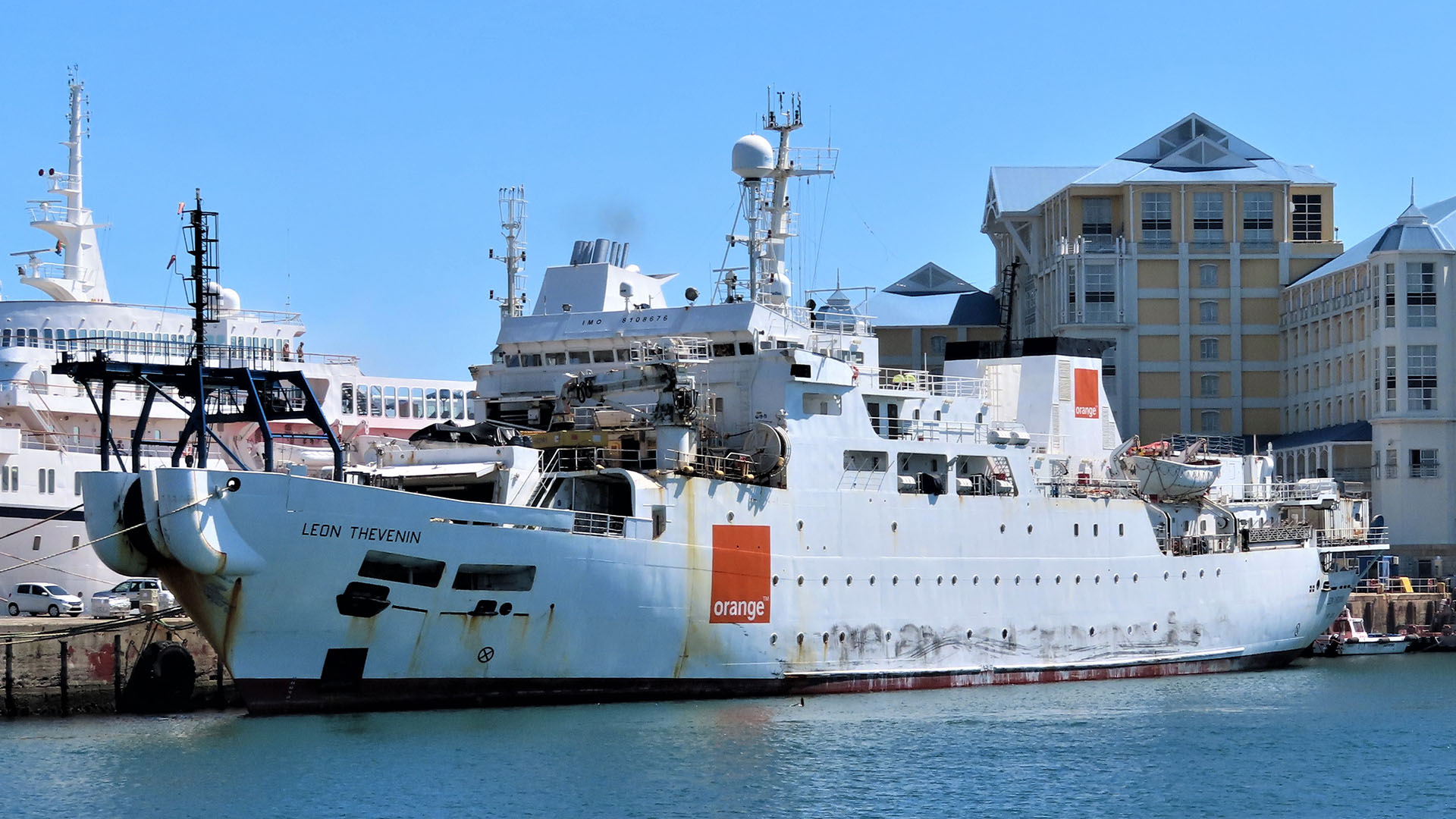 Photo of the Leon Thevenin in Cape Town harbour in March 2019