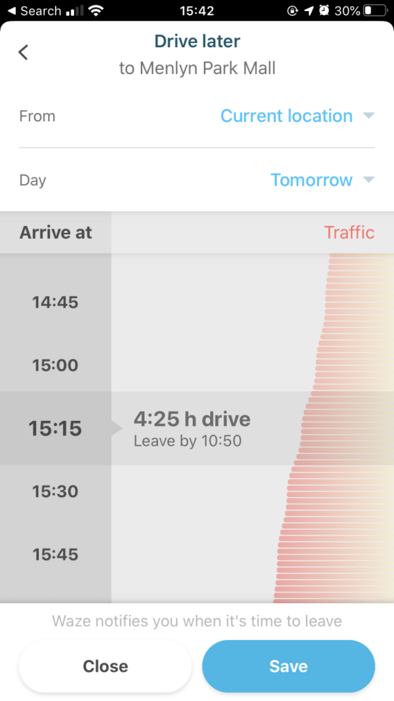 Screenshot showing time to leave