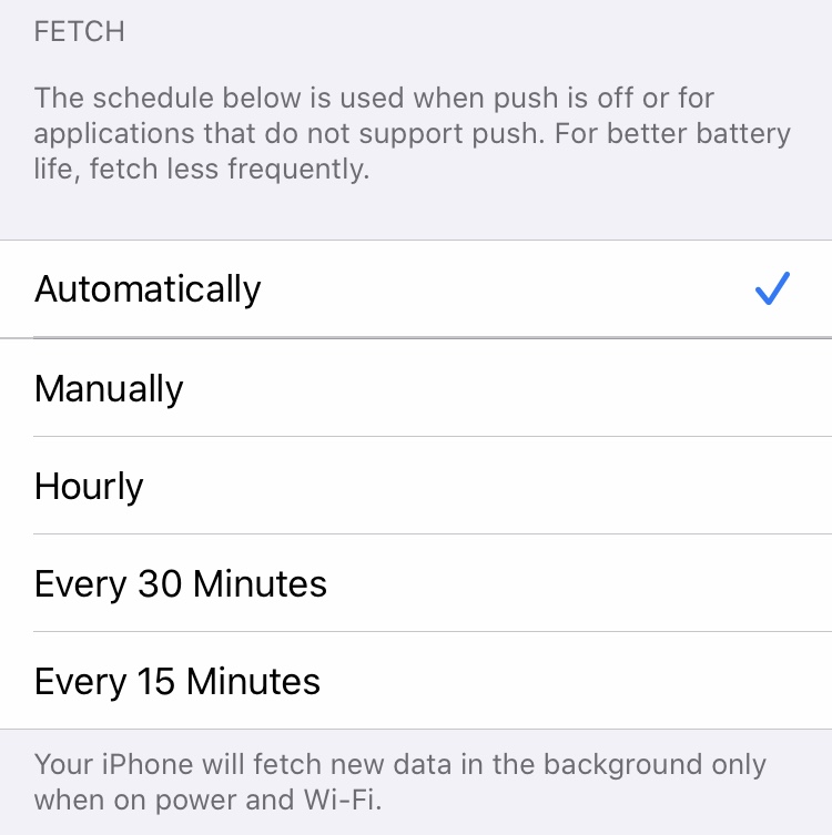 Screenshot showing Fetch settings and schedules