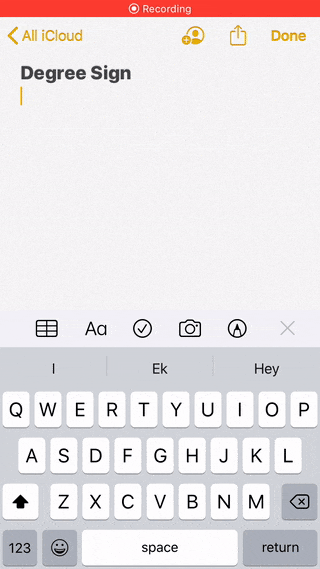 Short GIF showing how to type the degree symbol