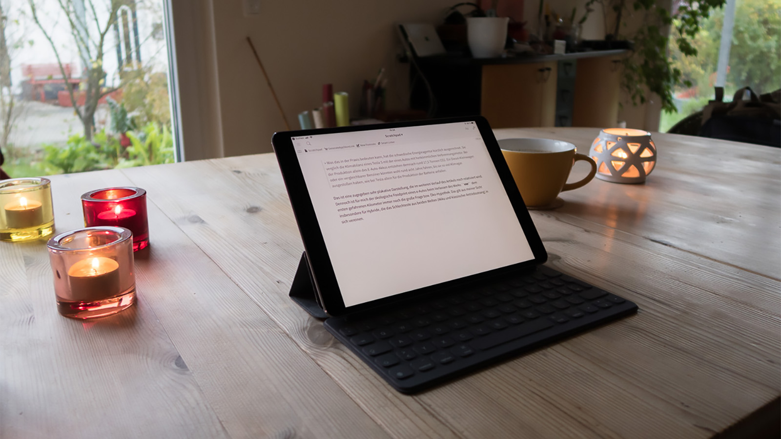 iPad on table with Smart Keyboard connected