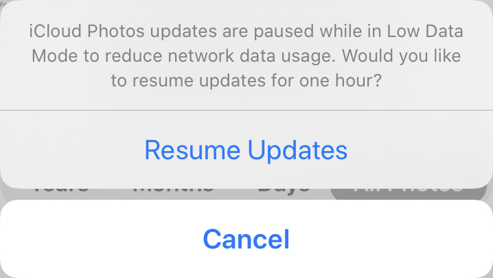 Screenshot prompting to resume updates