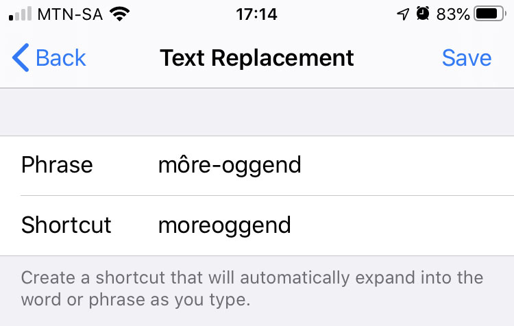 Screenshot showing text replacement