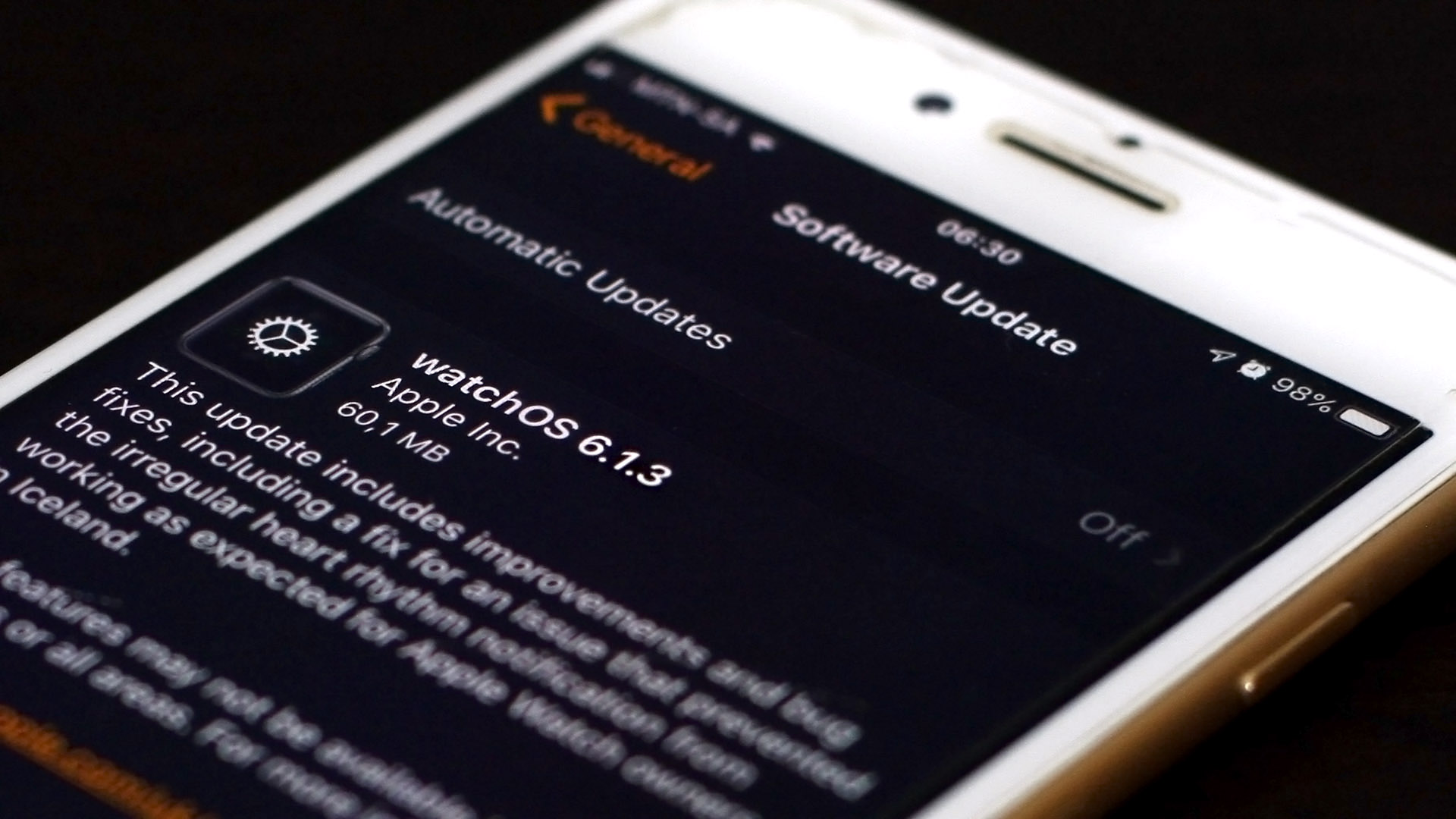 watchOS 6.1.3 update on iPhone screen