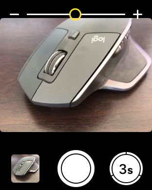 Screenshot of Watch camera interface with zoom bar at the top