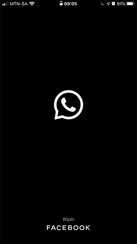 Screenshot of WhatsApp splash screen with logo in white in the middle and the words from Facebook at the bottom